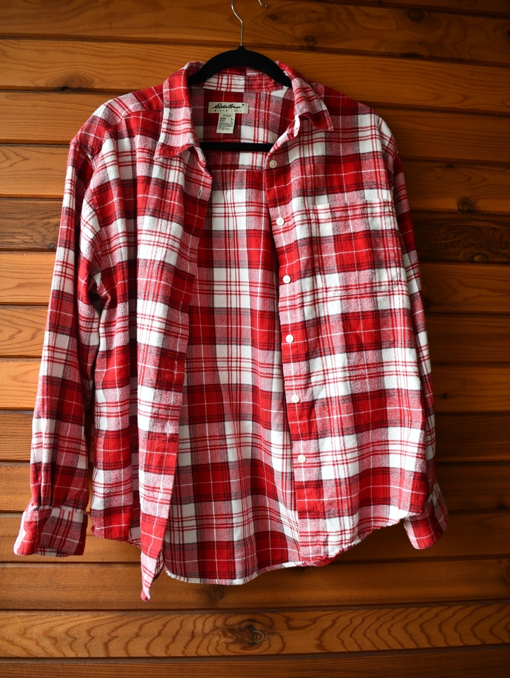 Vintage 90s Eddie Bauer 100% Cotton Red/White Plaid Button-Up Shirt